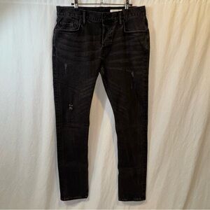 Allsaints Rex Straight Slim Stretch Mens Distressed Cotton Jeans Dark Grey Sz 32